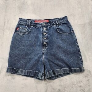 Vintage 90s No Excuses Shorts Womens 30 Blue High Rise Mom Button‎ Fly Cuffed
